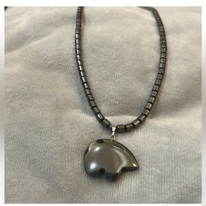 Hematite Bear Pendant Necklace - Women's Gray Necklace